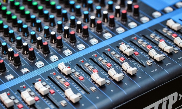 Close up of an audio mixer